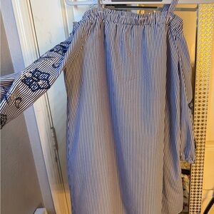 Blue and White Striped Off-Shoulder Dress
